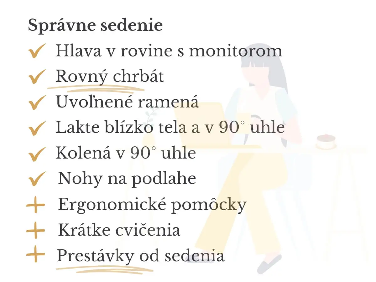 Zoznam odporúčaní pre správne sedenie na stoličke.